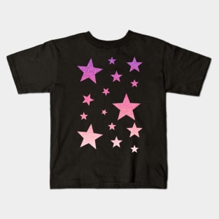 Pink Purple Ombre Faux Glitter Stars Kids T-Shirt